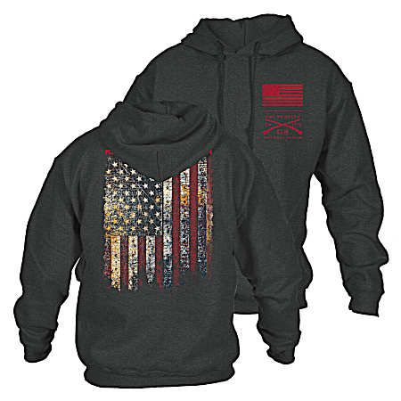 Men's Dark Charcoal Red Blooded Blue Collar Pullover Hoodie
