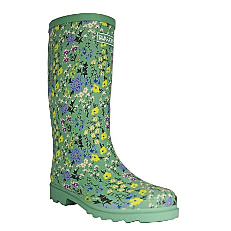 Women's Green Flower Rubber Boots