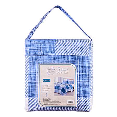 3pc Quilt Set Full/Queen Alaskan Linen Plaid - Blue