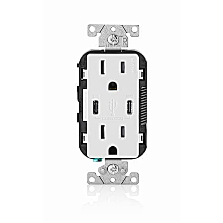 15A White 2-Port USB Charging Outlet with 5-15R Tamper-Resistant Duplex Outlet