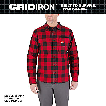 Men's Red GridIron Button Front Long Sleeve Flannel Shirt
