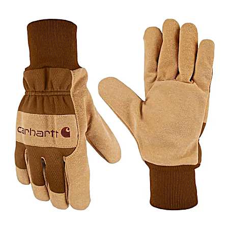 Men's Brown/Barley Synthetic Suede Knit Cuff Gloves