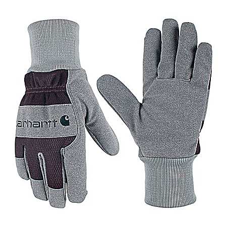 Women's Blackberry/Grey Synthetic Suede Knit Cuff Gloves