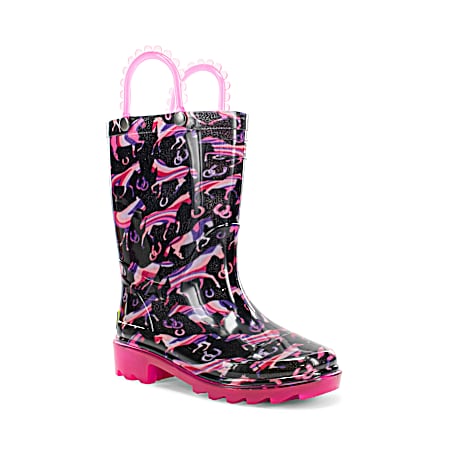 Kids' Black/Purple Pastel Pastures Lighted Rain Boots