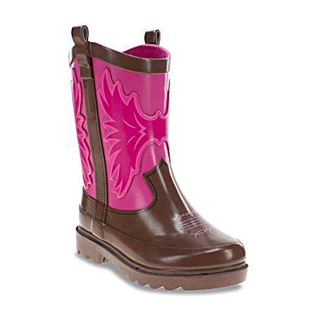 Girls' Brown/Pink Cowgirl Rainboots