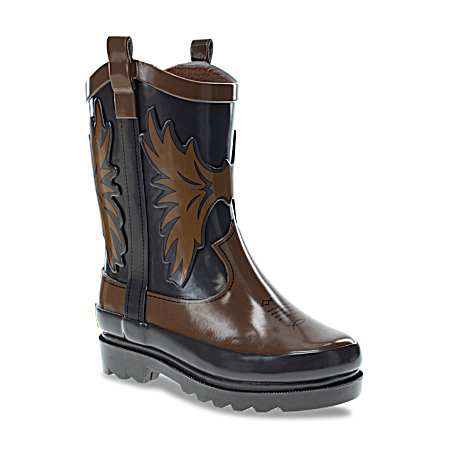 Boys' Brown/Black Cowboy Rainboots