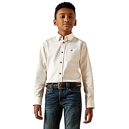 Boys' White Classic Button Front Long Sleeve Shirt