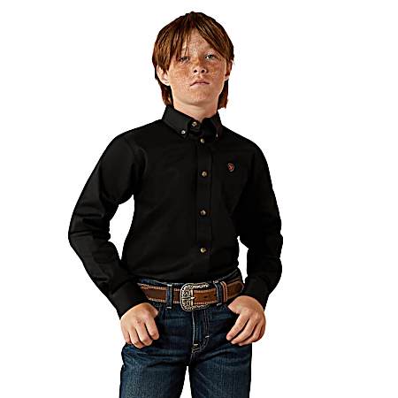 Boys' Black Classic Button Front Long Sleeve Shirt