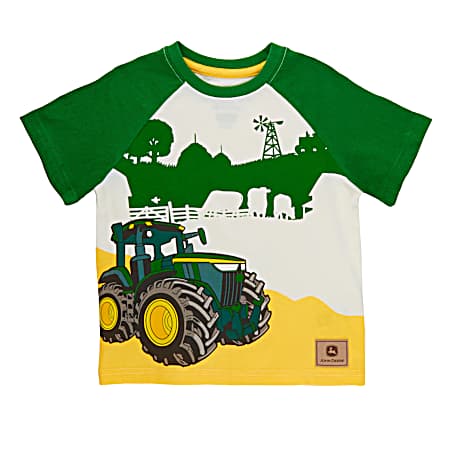 Toddler Boys' Green Farm Scene Short Sleeve Shirt