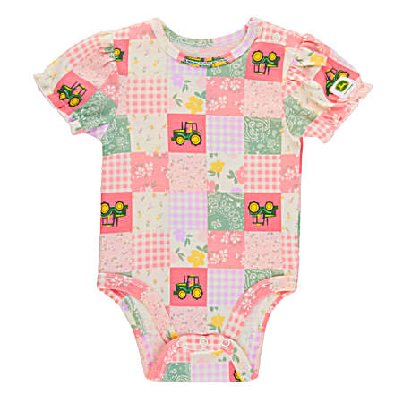 Infant Pink Patchwork Short Sleeve Bodysuit
