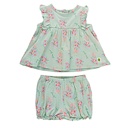 Infant Green Boquet Short Set - 2 Pc