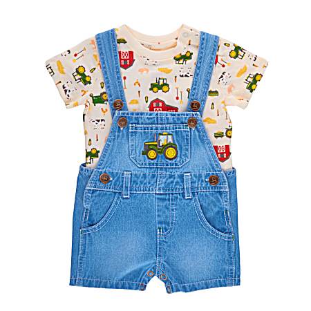 Infant Blue Barnyard Shortall Set - 2 Pc