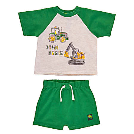 Infant Green Tractor Shorts Set - 2 Pc