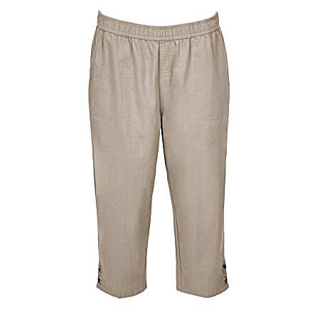 Women's Oxford Tan Elastic Capri Pants