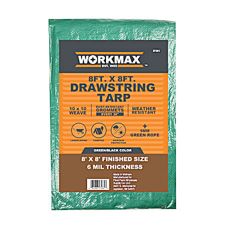 8 ft x 8 ft Green/Black 6 Mil Drawstring Tarp