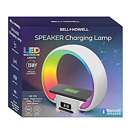 Speaker Charging Lamp with Alarm Clock, RGB LED Table Lamp, and Wireless Phone Charger Stand