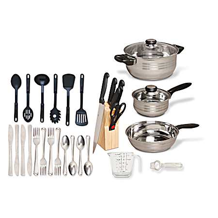 Total Kitchen 32-piece Stainless Steel Cookware Combo Set