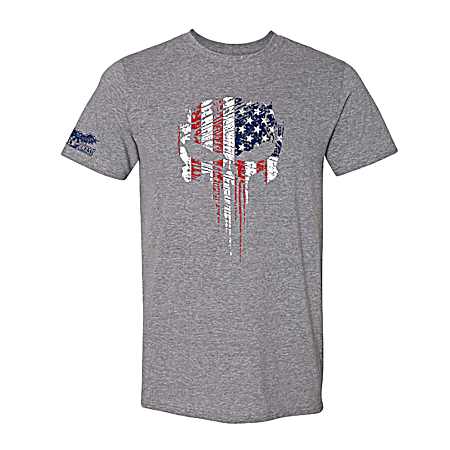 Men's Flag Filled Grunge Skull Short Sleeve Shirt