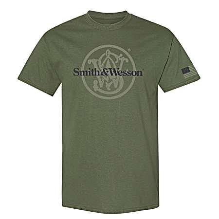 Men's Military Green Overlay Logo W/ Flag Short Sleeve Shirt