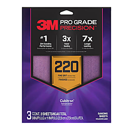 Pro Grade Precision™ Faster Sanding Sheets 220 Grit Fine - 3 Pk