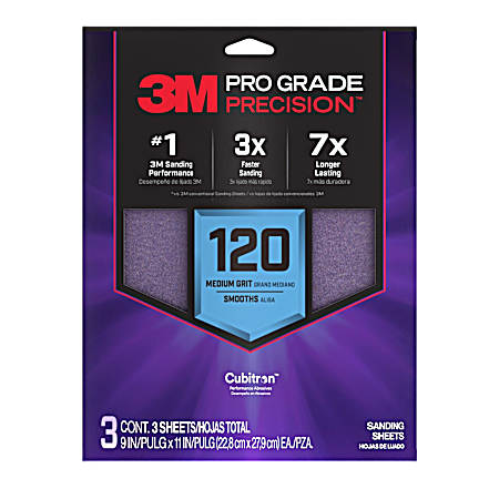 Pro Grade Precision™ Faster Sanding Sheets 120 Grit Medium - 3 Pk