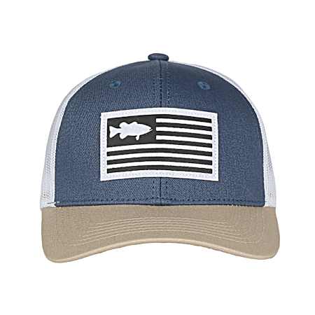 Men's Light Slate/White/Khaki Bass Flag Snapback Trucker Cap