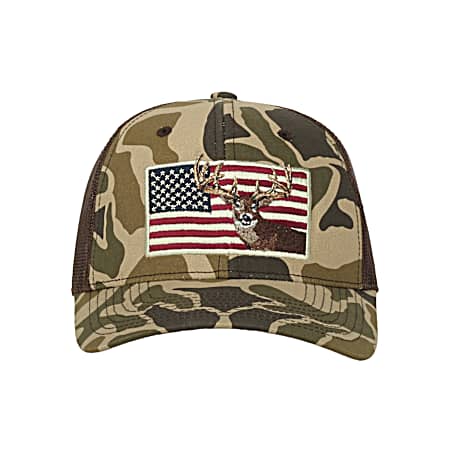 Men's Vintage Woodland Camo/Brown American Flag Trucker Cap