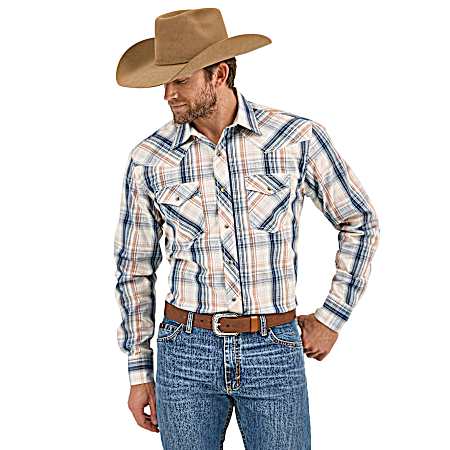 Men's Plaid Snap Front Long Sleeve Shirt