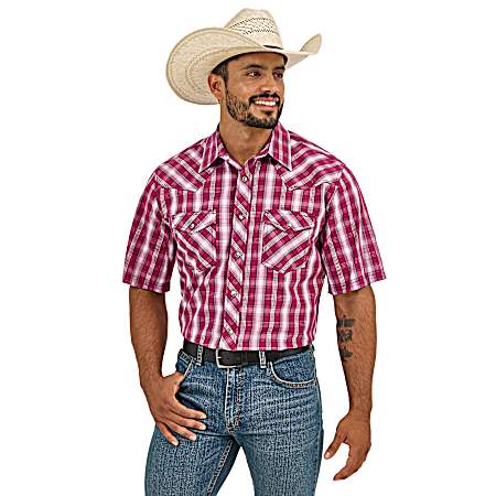 Men's Sangria Checks Burst 20X Competition Advanced Western Snap Front Short Sleeve Shirt