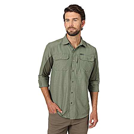 Men's Mixed Material Button Front Long Sleeve Shirt