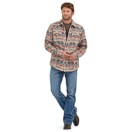 Men's Retro Jacquard Snap Front Long Sleeve Shirt Jacket