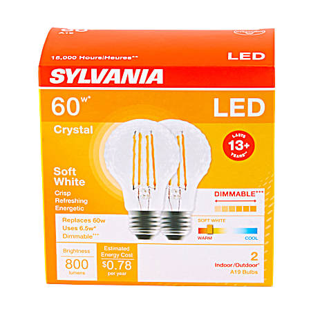 A19 Soft White LED Light Bulbs - 2 Pk