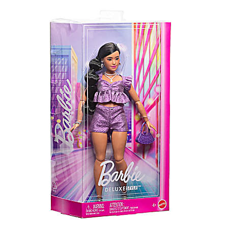 Deluxe Style Fashion Doll in Metallic Purple Top And Sparkly Shorts With Accessories