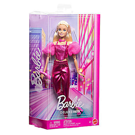 Deluxe Style Fashion Doll Metallic Pink Outfit With Corset Top And Accessories, Blonde
