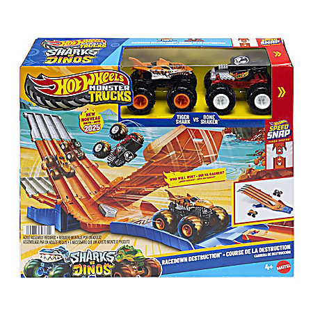Monster Trucks Sharks vs Dinos Racedown Destruction Track Set