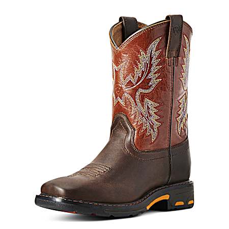 Kids' Dark Earth/Brick Workhog Square Toe Western Boots