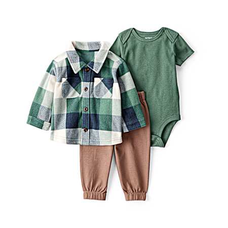 Infant Green/Blue Plaid Cardigan Set - 3 Pc