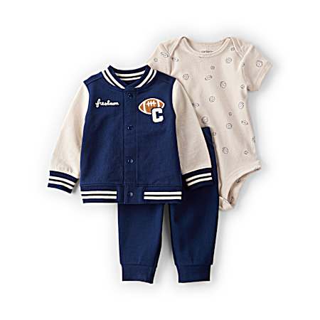 Infant Boys' Blue Varsity Cardigan Set - 3 Pc