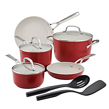 10 Pc Empire Red Ceramic Forged Aluminum Nonstick Cookware Set