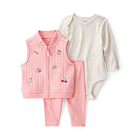Infant Girls' Pink Bomber Vest Set - 3 Pc