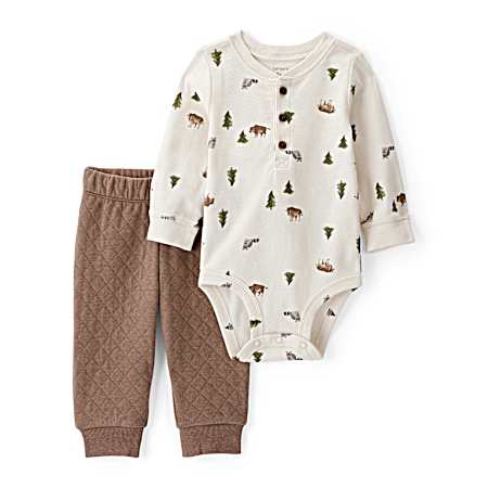 Infant Ivory/Brown Quilted Camping Set - 2 Pc