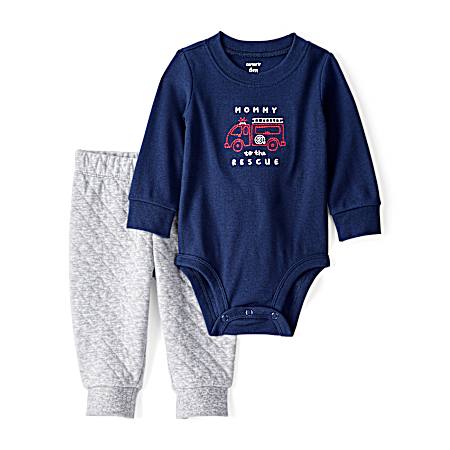 Infant Boys' Navy/Gray Mommy To The Rescue Pant Set - 2 Pc