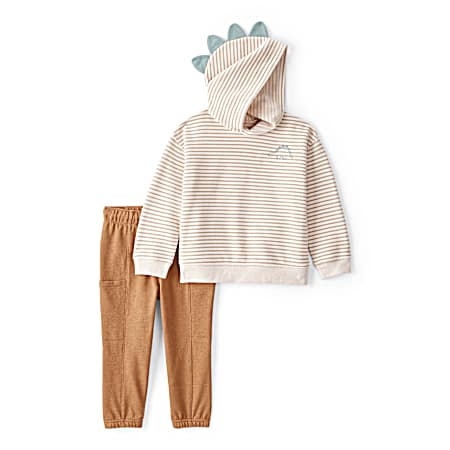 Toddler Boys' Ivory/Brown Hooded Dino Set - 2 Pc