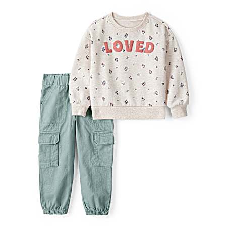 Toddlers' Ivory/Green Loved Pullover Set - 2 Pc
