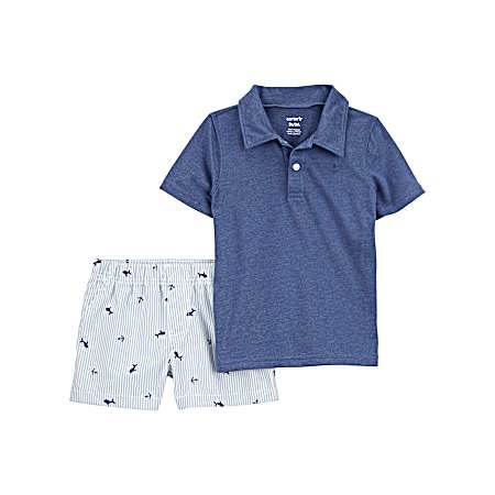 Infant Boys' Navy Blue Anchor Polo Set - 2 Pc