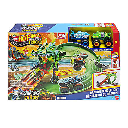 Monster Trucks Sharks vs Dinos Dragon Destruction Playset