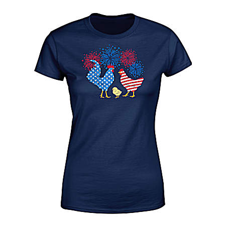 Women's Navy 4th of July Chickens Short Sleeve Shirt