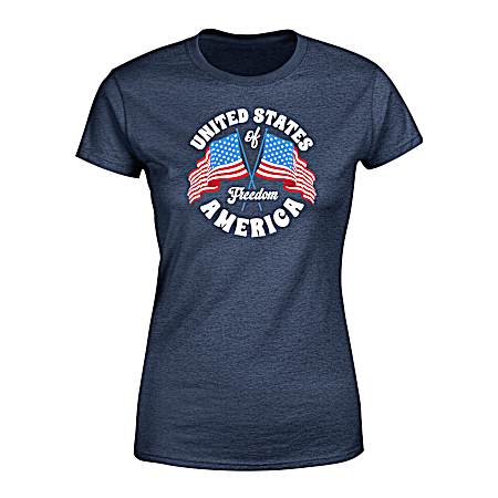 Women's Heather Navy Double Flags Short Sleeve Shirt