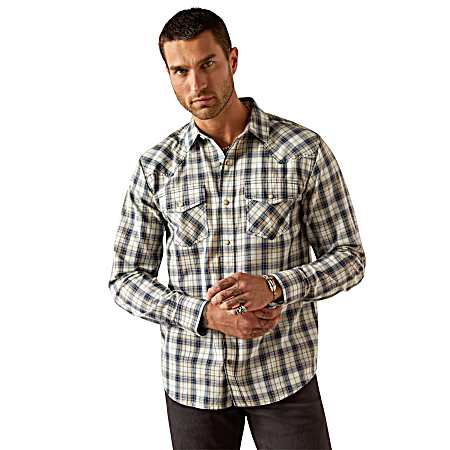 Men's Navy Hampton Retro Button Front Long Sleeve Shirt