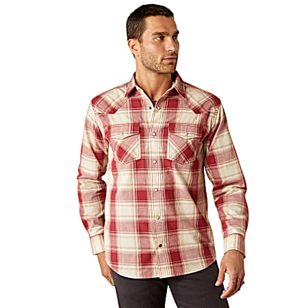 Men's Red Hardwick Retro Fit Button Front Long Sleeve Shirt